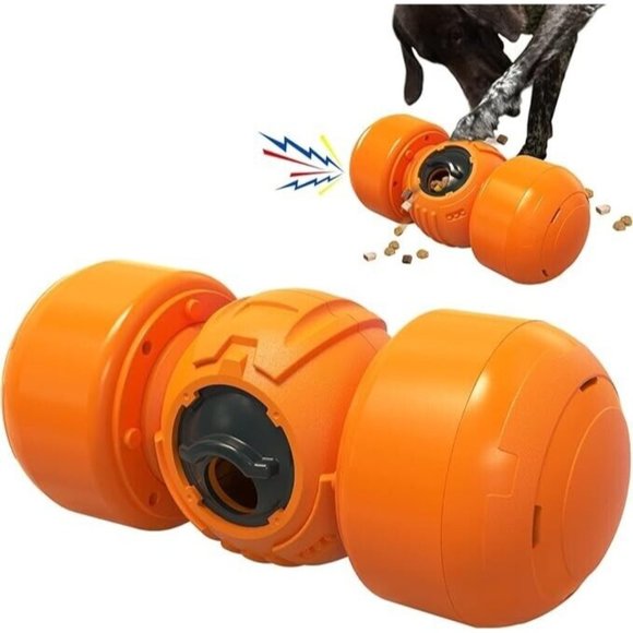 Interactive Dog Toy, Orange Rolling Treat Dispenser Slow Feeder Puzzle w Squeaky - Picture 7 of 16